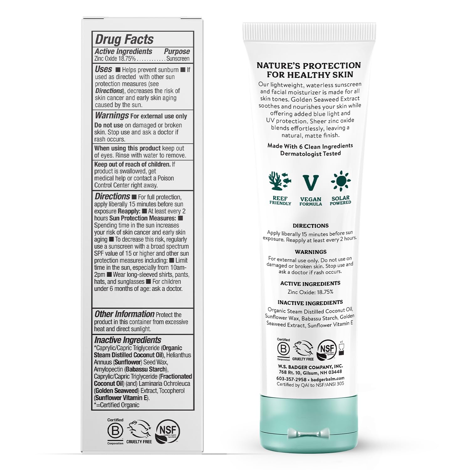 Badger Mineral Face Sunscreen with Zinc Oxide, Sunblock Lotion Moisturizer with SPF 30, Vegan, Unscented, Lightweight Mineral Sunscreen for Face, 1.7 fl oz